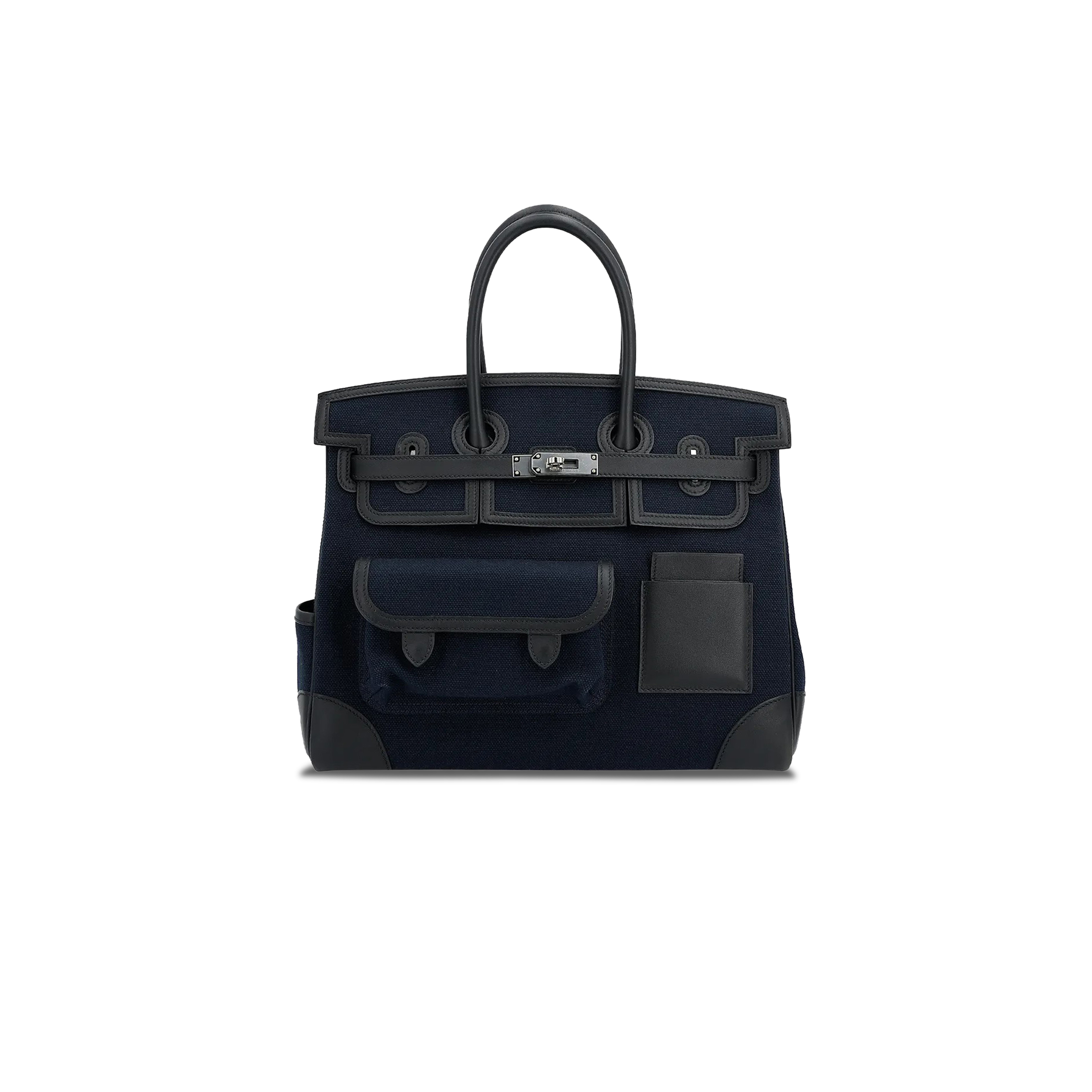 H**mes master birkin 35 swift leather canvas midnight blue black silver buckle bag 10027134 (35*27*18cm)